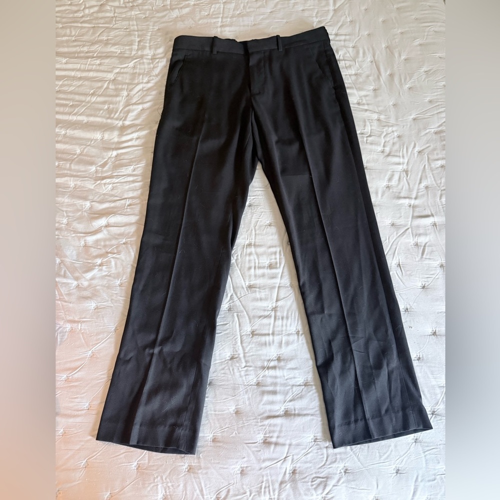 Perry Ellis Mens Slim Fit Black Flat Front Dress Pants 34 x 32